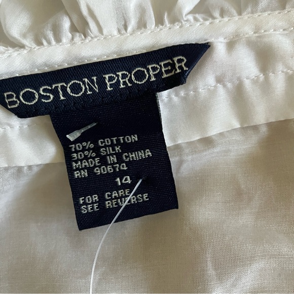 NWT Boston Proper white cotton/silk ruffle blouse w/back lace tie - Picture 10 of 13